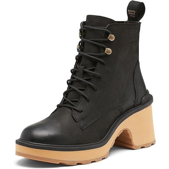 NEW Sorel Hi-Line Heel Lace Boots Women's 5 Waterproof Booties Black - Picture 2 of 12